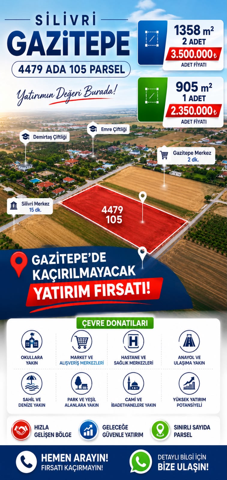 Silivri Gazitepe 900 m2 tarla